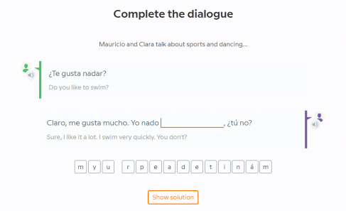 An example of an exercise that uses dialogue to help you practice language points.