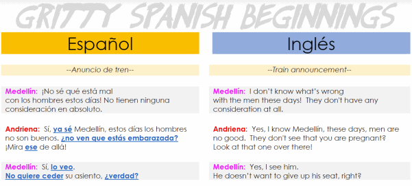 A sample of a transcript from a Gritty Spanish Beginnings lesson.