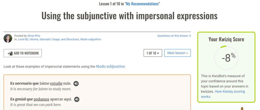 This is the first lesson in my study plan. It's on using the subjunctive with impersonal expressions.