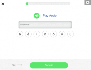 A flashcard with an audio file and a text box to type a response
