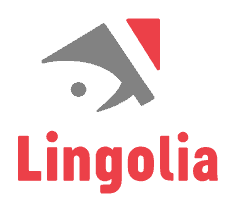 The text, "Lingolia" appears in red letters underneath a grey and red graphic.